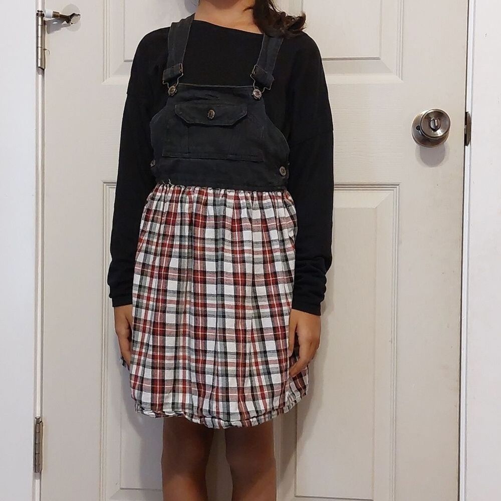 Vintage Star Ride Black Multicolor Plaid Jumper Dress Girls Size 10/12